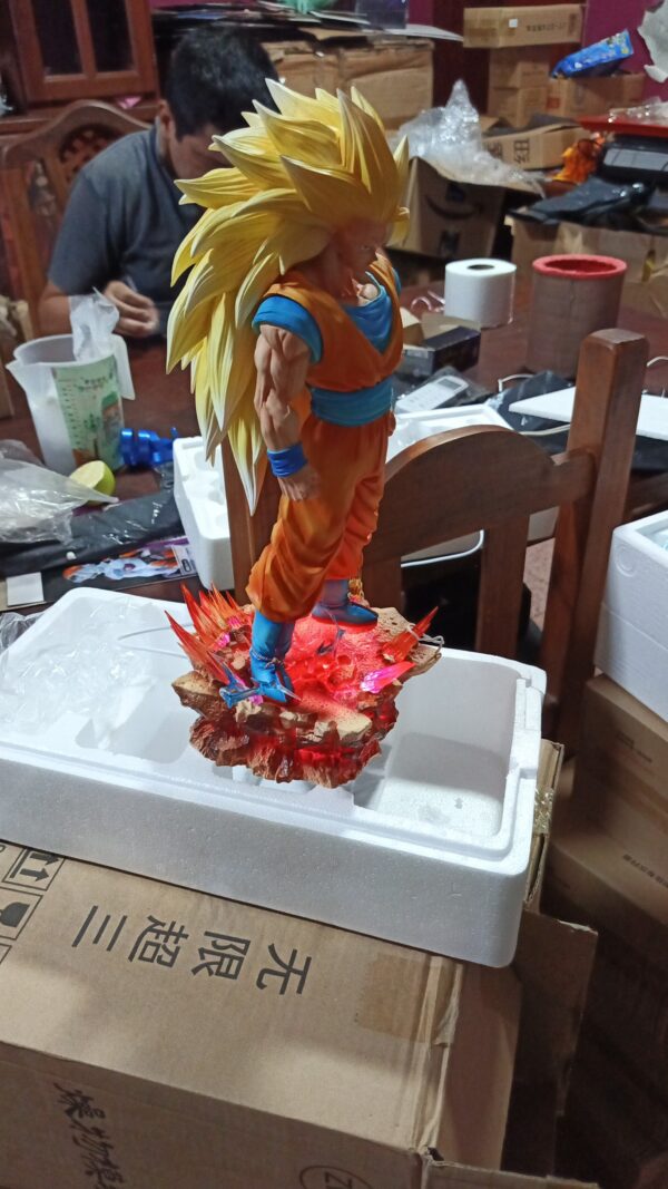 Goku Ssj 3 ssj3
Dragón Ball Z 
Tamaño:35cm
Cambia de luz 
son varias la base se ilumina por completo